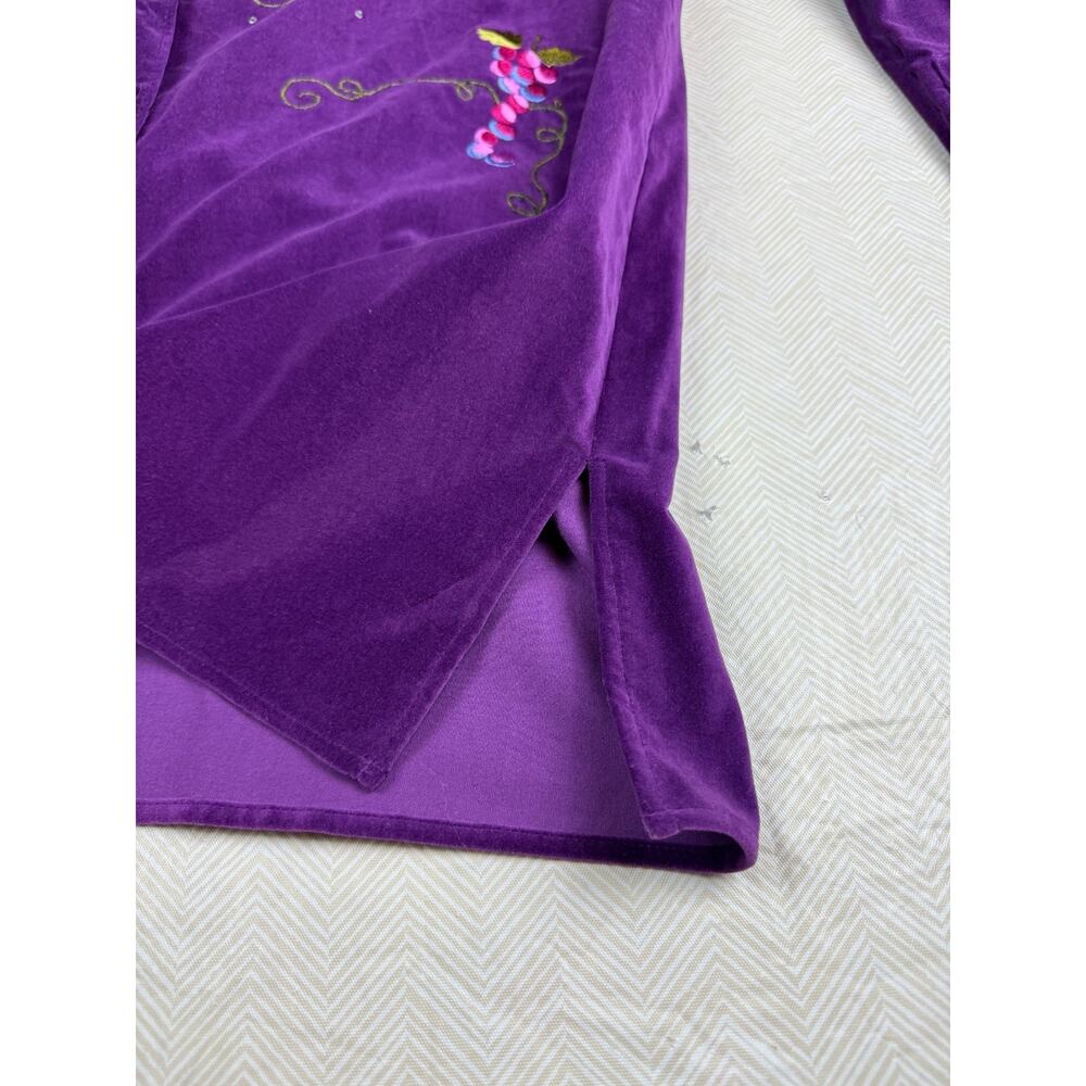 Quacker Factory SZ L Purple Velour Embroidered Grapes Long Sleeve Top NWT - Picture 7 of 13